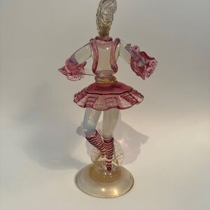 Murano Venetian Elegant Pink and Gold Glass Ballerina Figurine